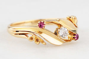 ANTIQUE ART NOUVEAU RUBY & DIAMOND RING 18ct GOLD
