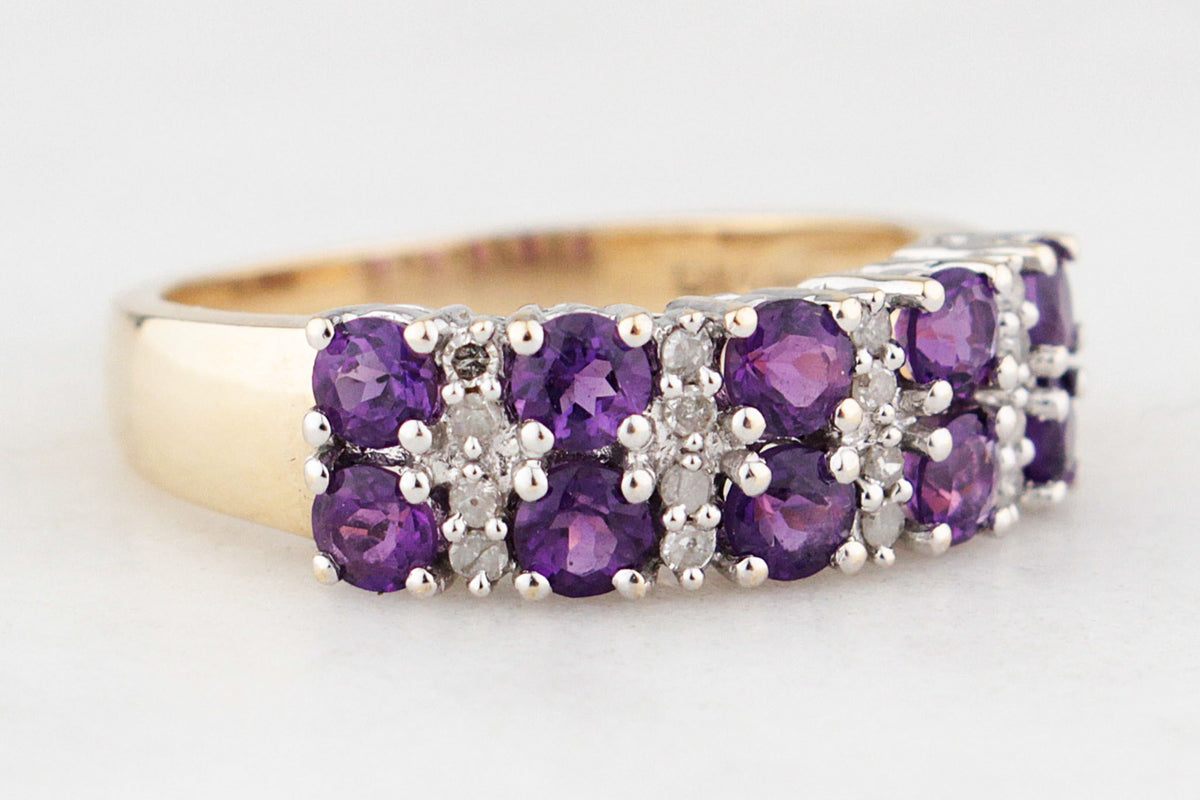 VINTAGE AMETHYST & DIAMOND RING 9ct GOLD