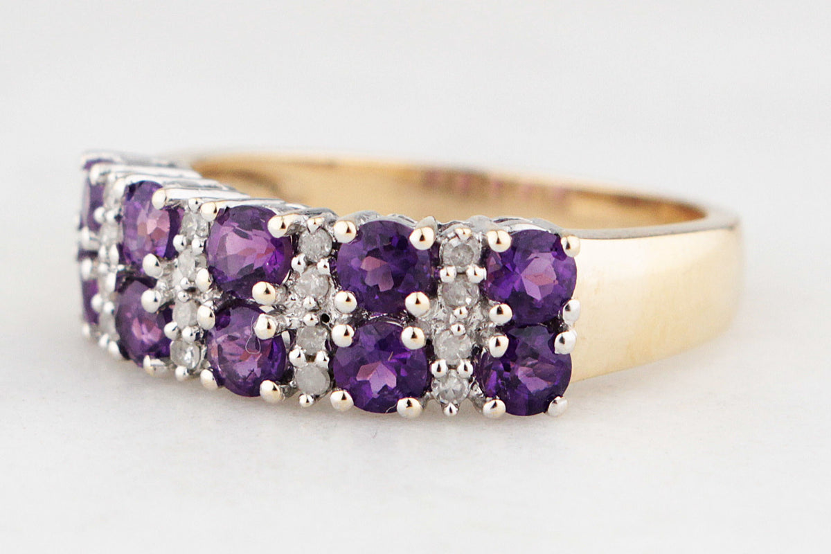 VINTAGE AMETHYST & DIAMOND RING 9ct GOLD