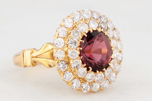 VINTAGE TOURMALINE & DIAMOND DOUBLE HALO RING 18ct GOLD