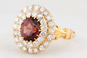 VINTAGE TOURMALINE & DIAMOND DOUBLE HALO RING 18ct GOLD