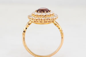 VINTAGE TOURMALINE & DIAMOND DOUBLE HALO RING 18ct GOLD