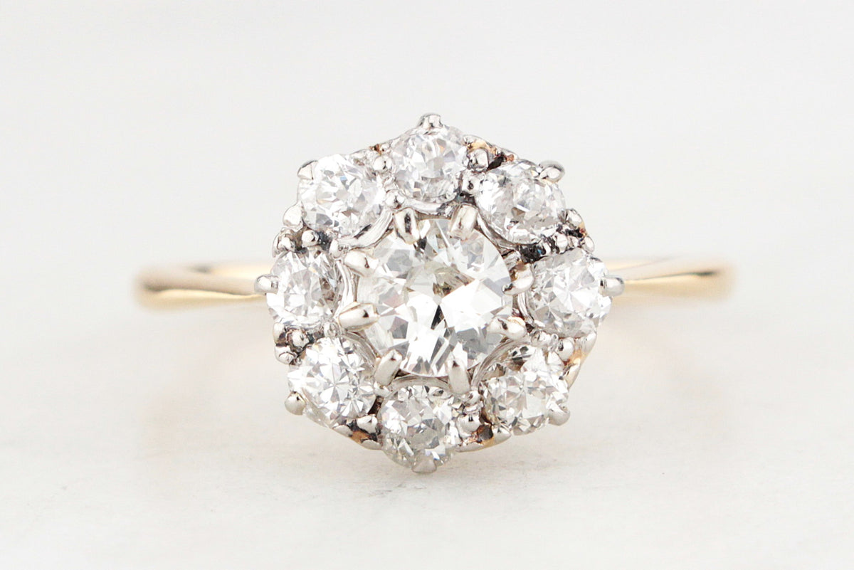 EDWARDIAN ANTIQUE 1.01ct DIAMOND CLUSTER RING 14ct GOLD