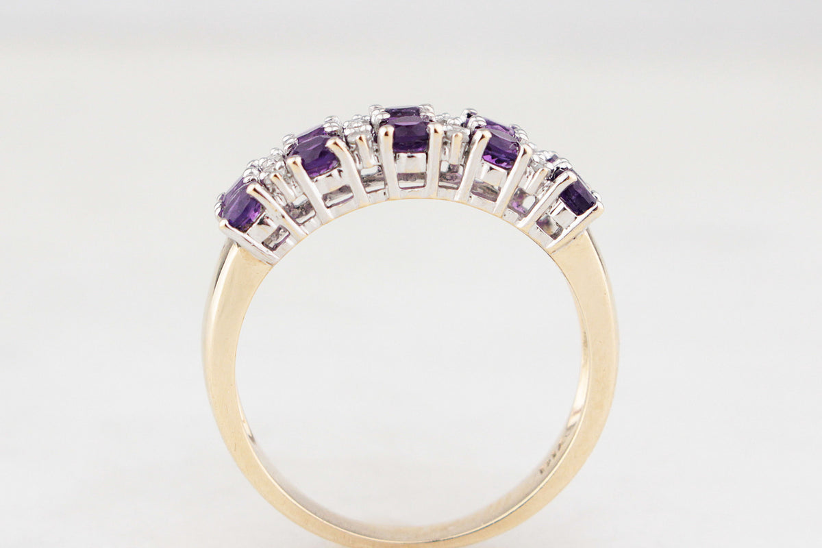 VINTAGE AMETHYST & DIAMOND RING 9ct GOLD