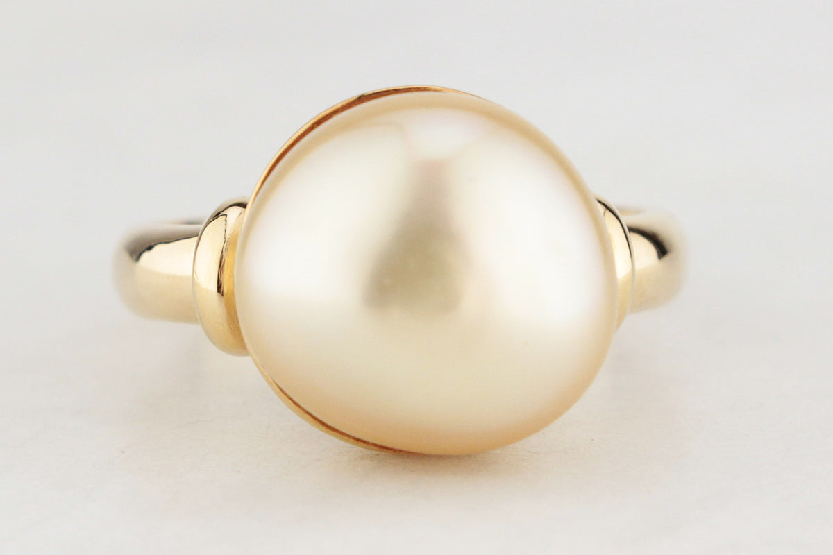 VINTAGE GOLDEN SOUTH SEA BAROQUE PEARL RING 18ct GOLD
