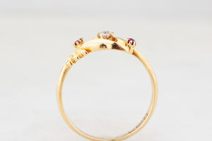 ANTIQUE ART NOUVEAU RUBY & DIAMOND RING 18ct GOLD