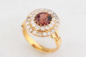 VINTAGE TOURMALINE & DIAMOND DOUBLE HALO RING 18ct GOLD
