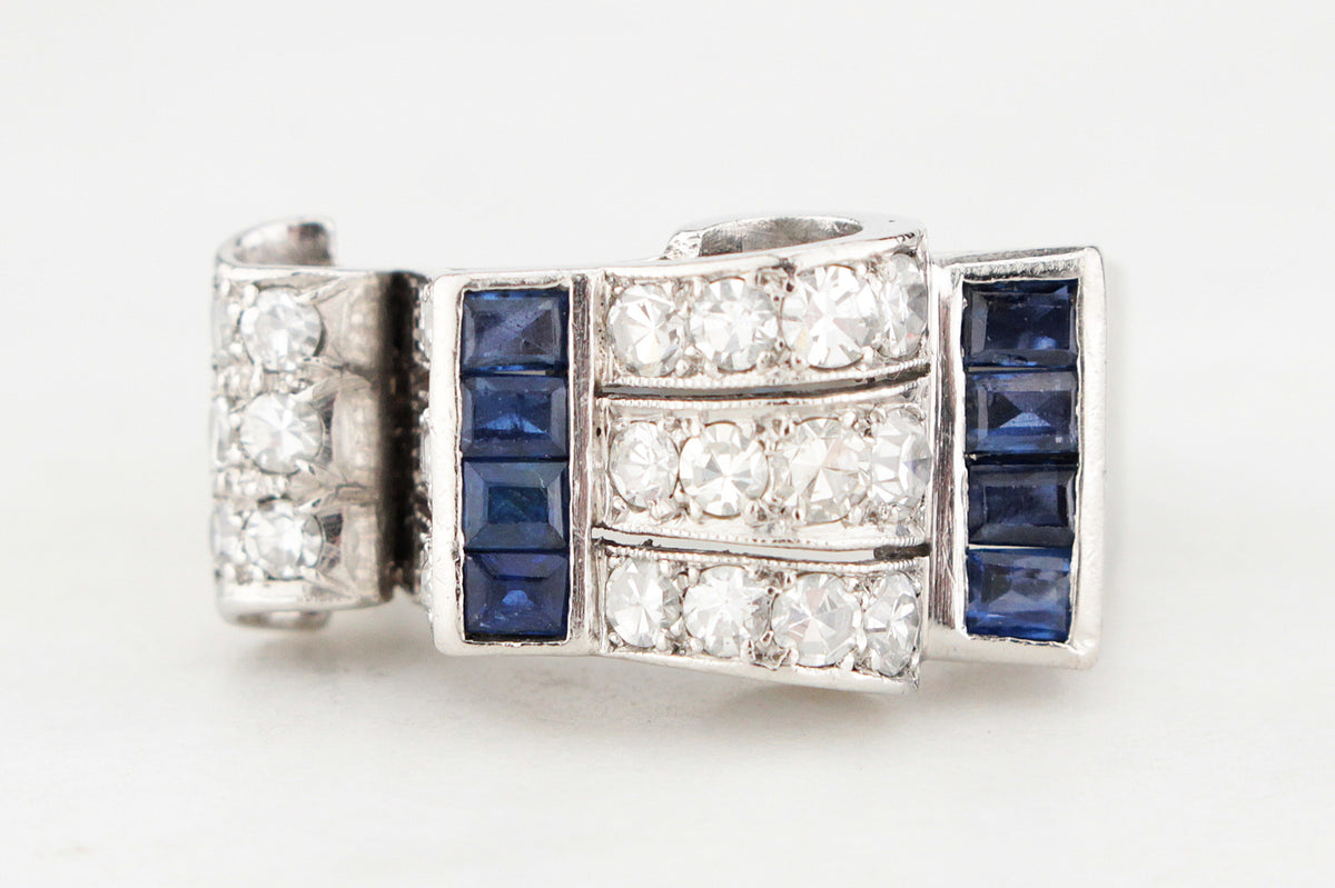 VINTAGE 1940’s SAPPHIRE &amp; DIAMOND TANK RING PLATINUM