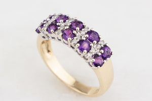 VINTAGE AMETHYST & DIAMOND RING 9ct GOLD