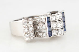 VINTAGE 1940’s SAPPHIRE & DIAMOND TANK RING PLATINUM