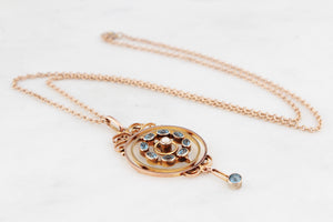 ANTIQUE EDWARDIAN AQUAMARINE & PEARL PENDANT AND CHAIN 9ct GOLD
