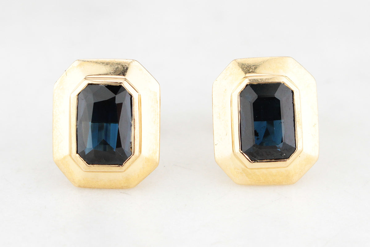 VINTAGE ESTATE 3.80ct SAPPHIRE STUD EARRINGS 18ct GOLD