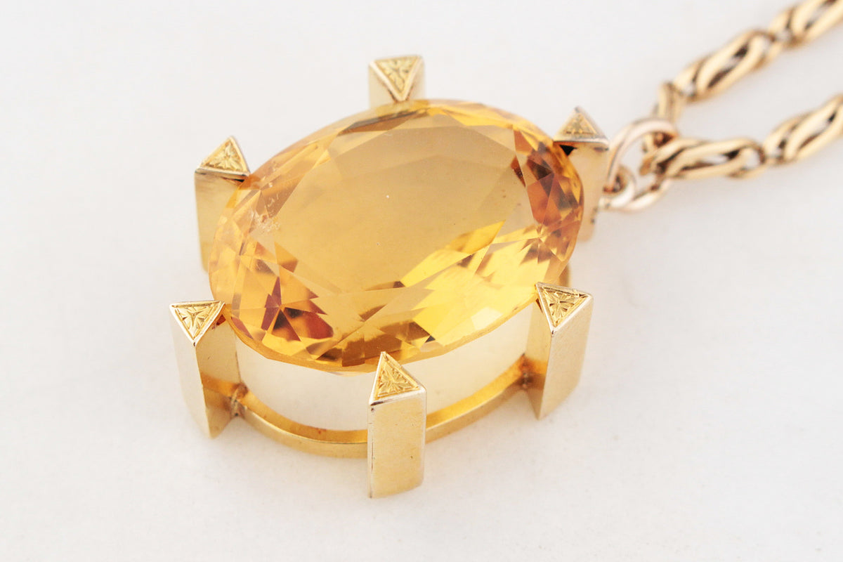 ANTIQUE LATE VICTORIAN/EARLY EDWARDIAN CITRINE PENDANT 15ct GOLD
