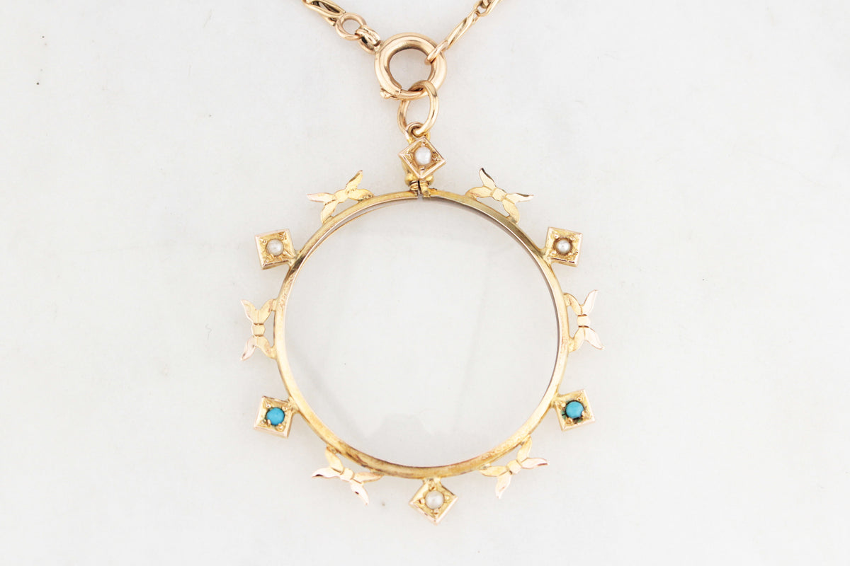 ANTIQUE AUSTRALIAN SEED PEARL &amp; TURQUOISE PHOTO LOCKET 9ct GOLD