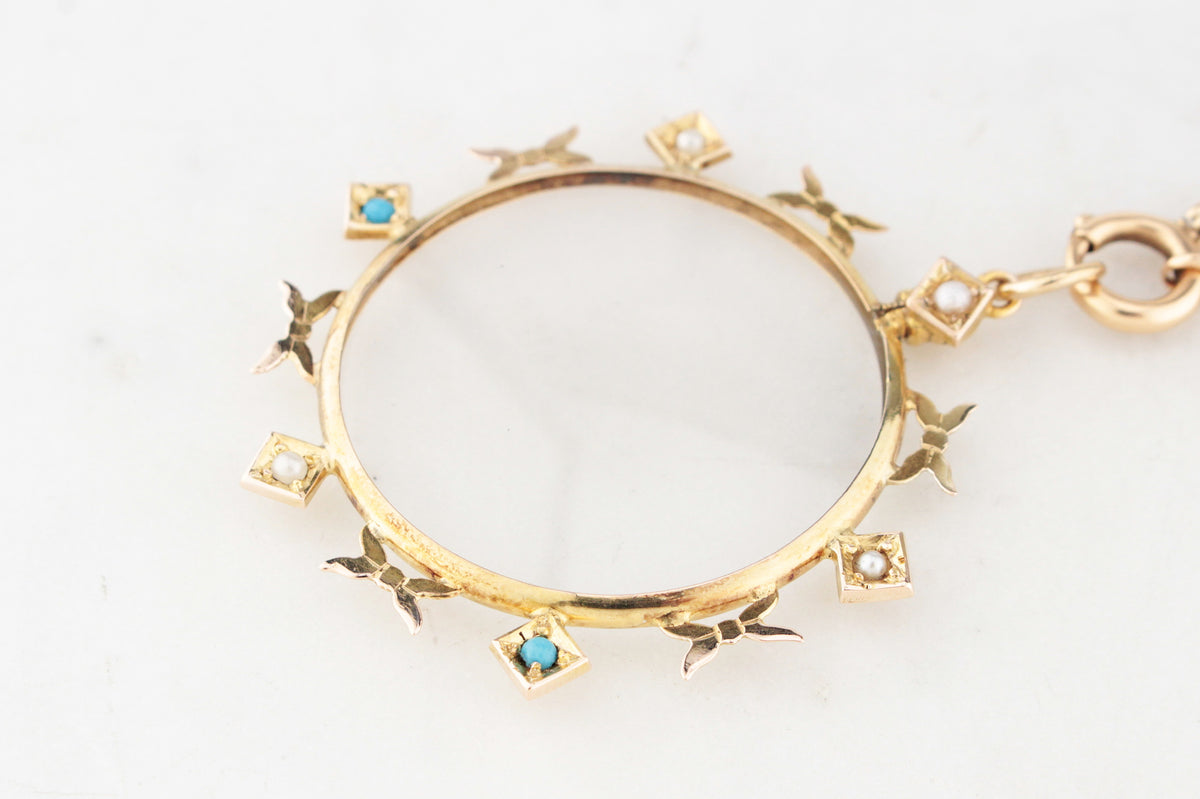 ANTIQUE AUSTRALIAN SEED PEARL &amp; TURQUOISE PHOTO LOCKET 9ct GOLD