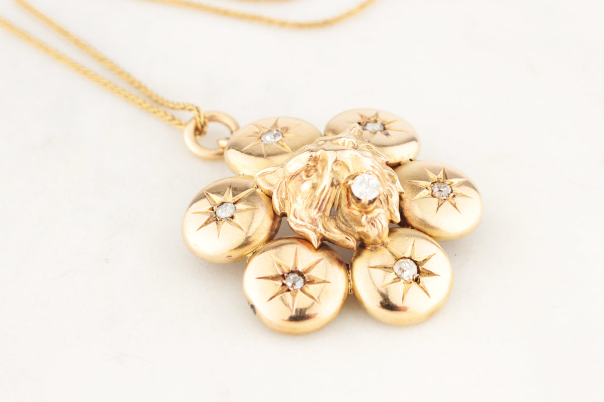 ANTIQUE VICTORIAN DIAMOND LION PENDANT/BROOCH 9ct GOLD