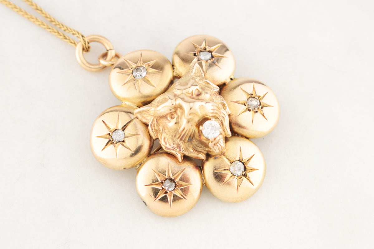 ANTIQUE VICTORIAN DIAMOND LION PENDANT/BROOCH 9ct GOLD