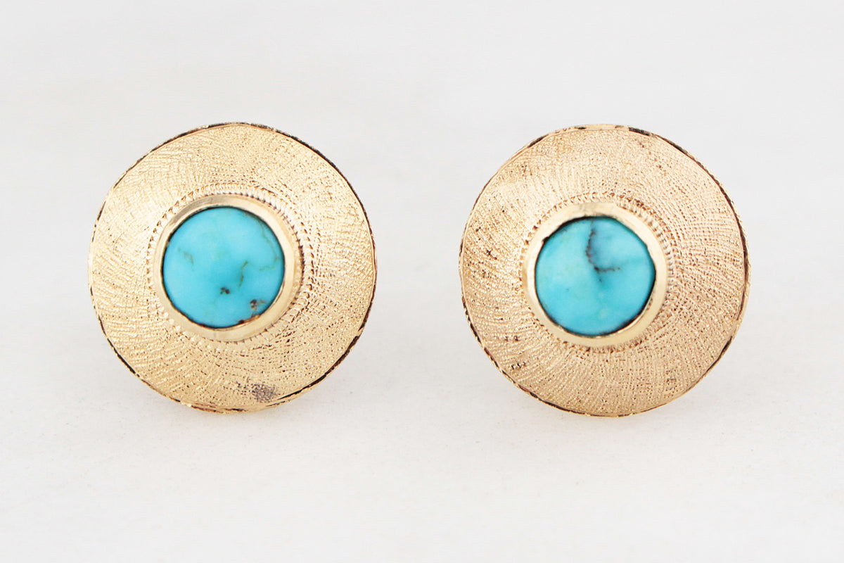 VINTAGE MID-CENTURY TURQUOISE EARRINGS 18ct GOLD