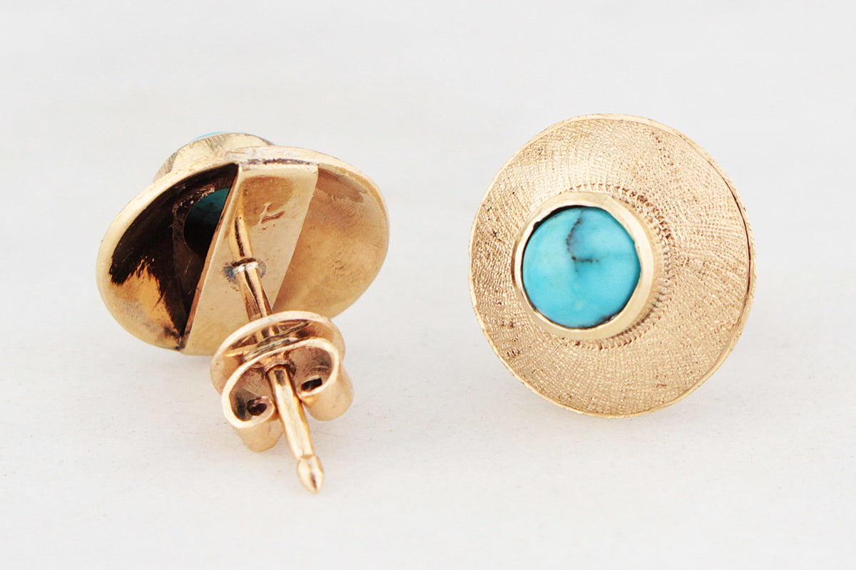 VINTAGE MID-CENTURY TURQUOISE EARRINGS 18ct GOLD