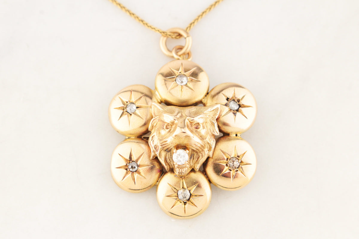 ANTIQUE VICTORIAN DIAMOND LION PENDANT/BROOCH 9ct GOLD