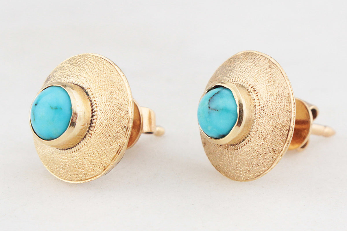 VINTAGE MID-CENTURY TURQUOISE EARRINGS 18ct GOLD