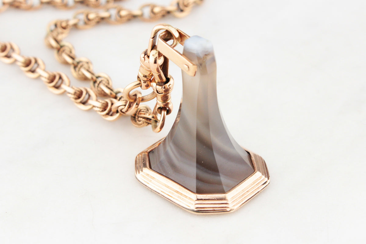 ANTIQUE GEORGIAN c1840 BANDED AGATE FOB SEAL PENDANT 9ct GOLD