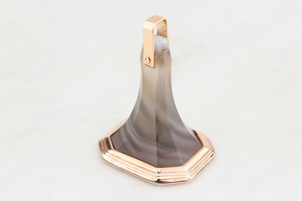 ANTIQUE GEORGIAN c1840 BANDED AGATE FOB SEAL PENDANT 9ct GOLD