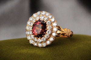 VINTAGE TOURMALINE & DIAMOND DOUBLE HALO RING 18ct GOLD