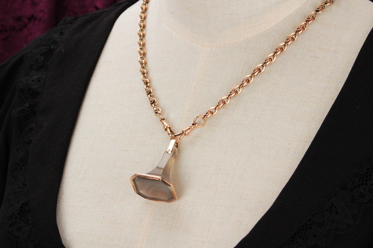 ANTIQUE GEORGIAN c1840 BANDED AGATE FOB SEAL PENDANT 9ct GOLD