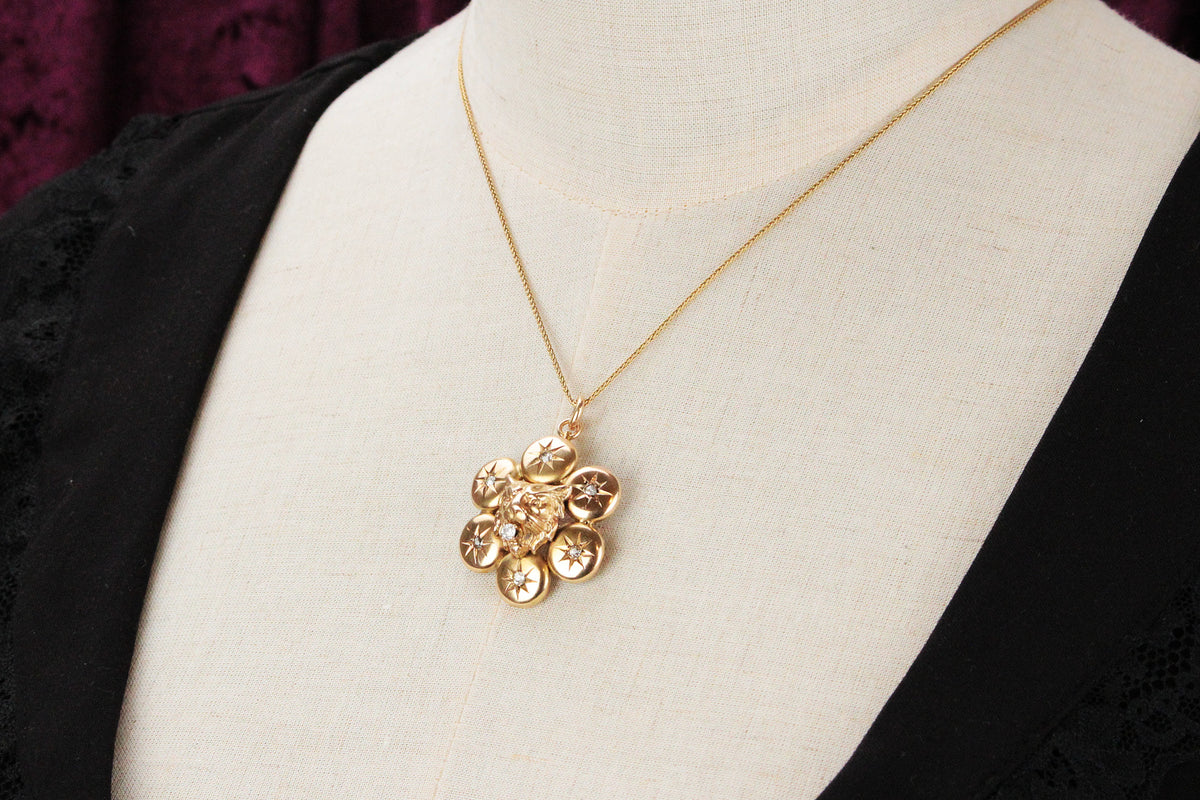 ANTIQUE VICTORIAN DIAMOND LION PENDANT/BROOCH 9ct GOLD