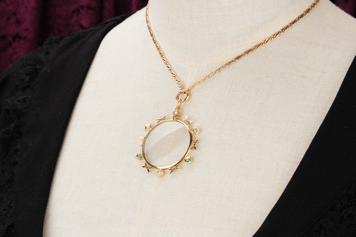 ANTIQUE AUSTRALIAN SEED PEARL &amp; TURQUOISE PHOTO LOCKET 9ct GOLD