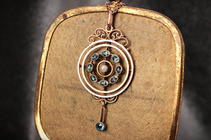 ANTIQUE EDWARDIAN AQUAMARINE & PEARL PENDANT AND CHAIN 9ct GOLD
