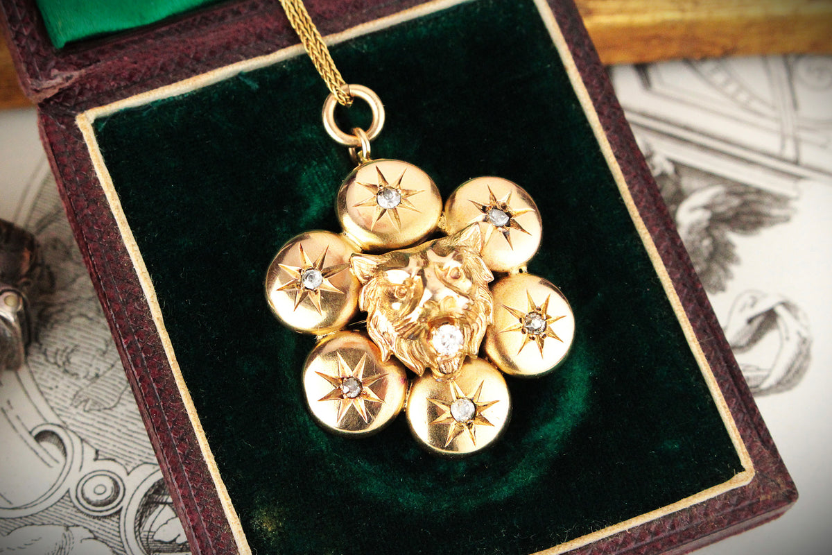 ANTIQUE VICTORIAN DIAMOND LION PENDANT/BROOCH 9ct GOLD