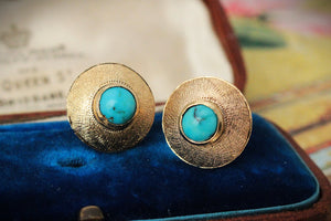 VINTAGE MID-CENTURY TURQUOISE EARRINGS 18ct GOLD
