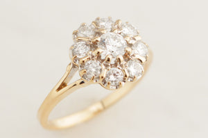 VINTAGE c1930 .75ct DIAMOND DAISY CLUSTER RING 18ct YELLOW GOLD