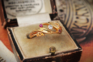 ANTIQUE ART NOUVEAU RUBY & DIAMOND RING 18ct GOLD