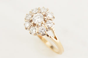 VINTAGE c1930 .75ct DIAMOND DAISY CLUSTER RING 18ct YELLOW GOLD
