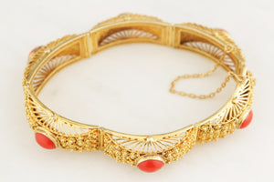 ANTIQUE c1920/30’S CHINESE EXPORT CORAL BANGLE SILVER GILT