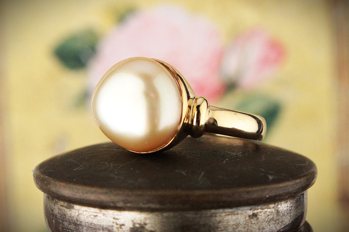 VINTAGE GOLDEN SOUTH SEA BAROQUE PEARL RING 18ct GOLD