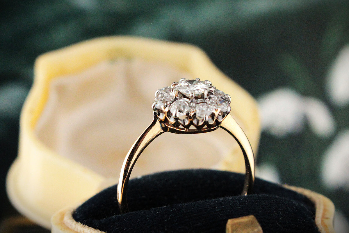 EDWARDIAN ANTIQUE 1.01ct DIAMOND CLUSTER RING 14ct GOLD