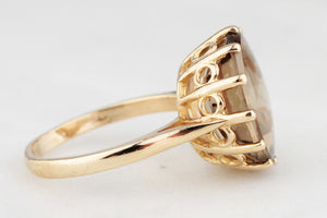 MID-CENTURY 1967 BUFF-CUT SMOKY QUARTZ RING 9ct GOLD