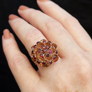 RETRO MID CENTURY GARNET CLUSTER RING 14ct GOLD