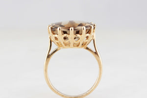 MID-CENTURY 1967 BUFF-CUT SMOKY QUARTZ RING 9ct GOLD