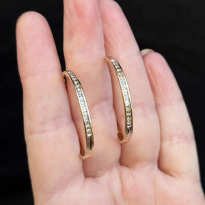 VINTAGE DIAMOND HOOPS 9ct YELLOW GOLD