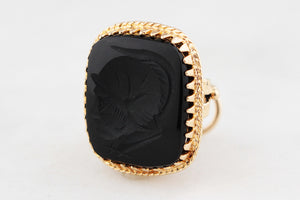 VINTAGE ONYX INTAGLIO FOB PENDANT 14ct GOLD