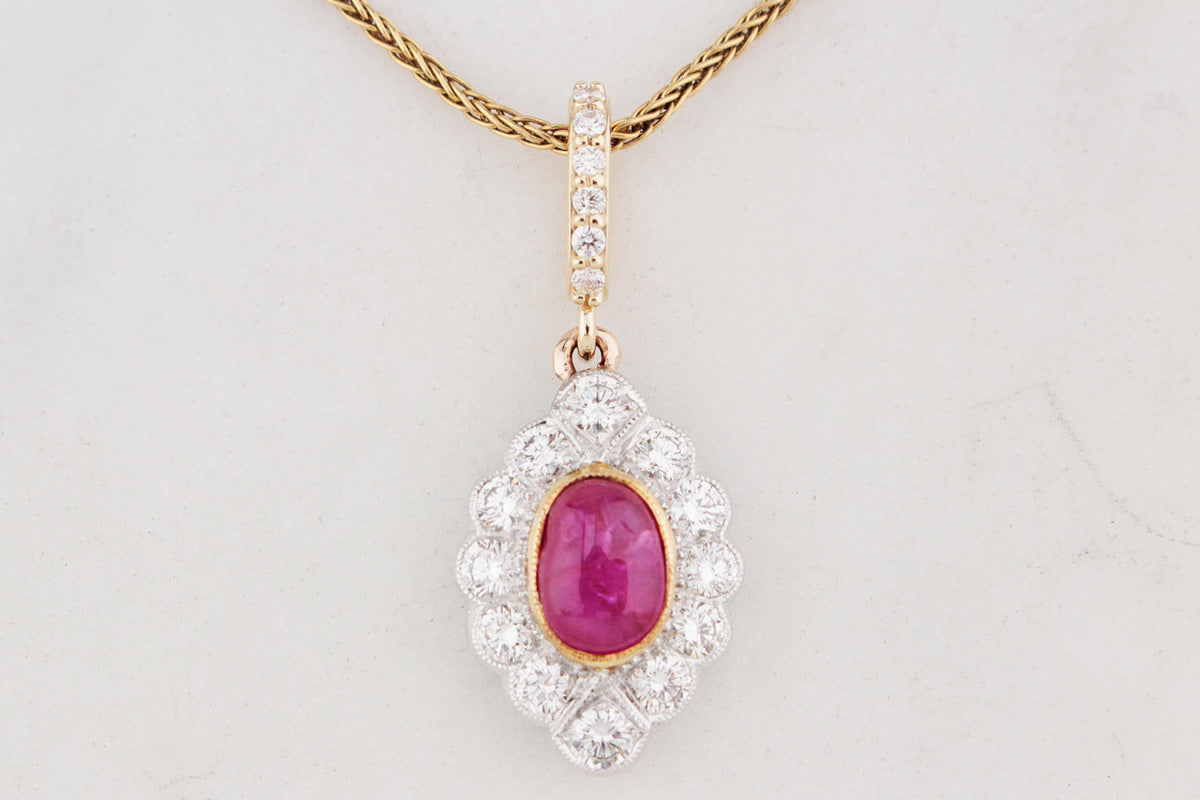 ART DECO RUBY & DIAMOND PENDANT 18ct GOLD