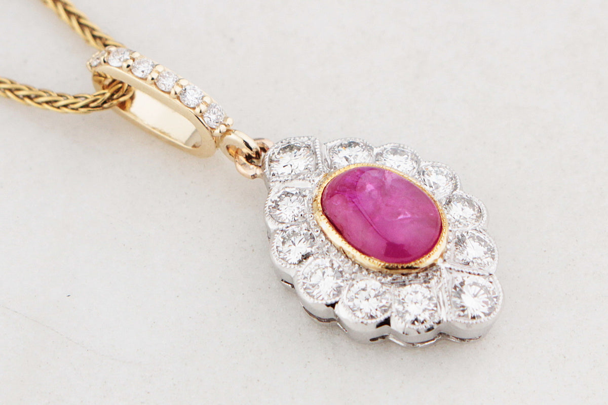 ART DECO RUBY & DIAMOND PENDANT 18ct GOLD