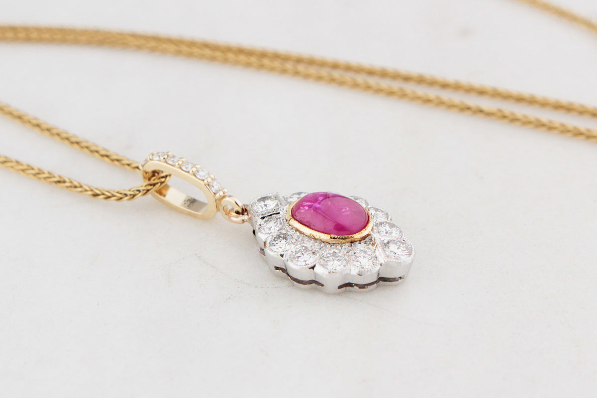 ART DECO RUBY & DIAMOND PENDANT 18ct GOLD