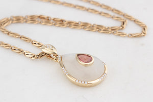 CHALCEDONY TOURMALINE & DIAMOND PENDANT 9ct GOLD