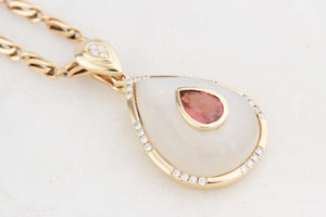 CHALCEDONY TOURMALINE & DIAMOND PENDANT 9ct GOLD